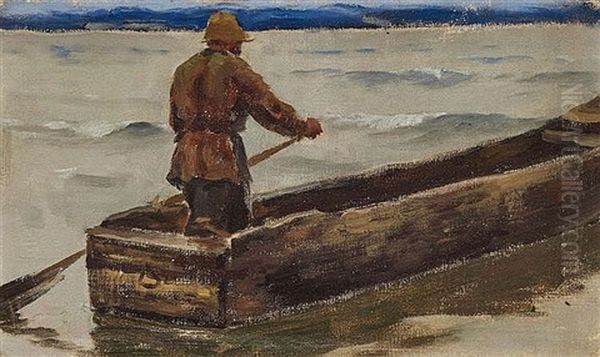 Chiemsee Fishermen Oil Painting by Joseph Wopfner