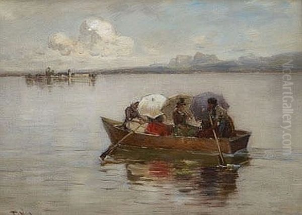 Uberfahrt Der Sommergaste Zur Fraueninsel Oil Painting by Joseph Wopfner