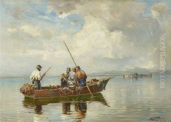 Weite Uferlandschaft Am Chiemsee Oil Painting by Joseph Wopfner