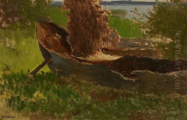 A Boat On The Shore Oil Painting by Joseph Wopfner