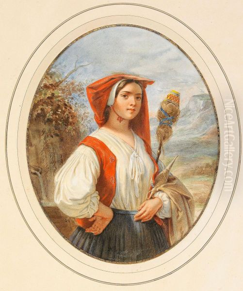 Young Italian Girl Oil Painting by Fjodor Andrejevitj Bronnikov