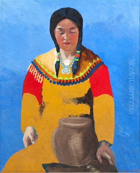 Portrait Of A Native American Woman Oil Painting by Theodore Wores