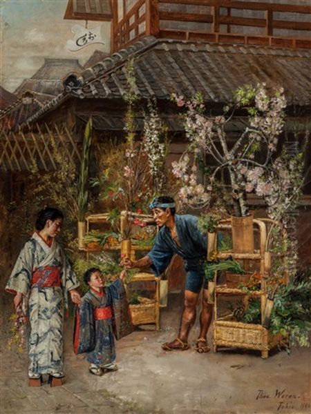 Flower Seller, Tokyo Oil Painting by Theodore Wores