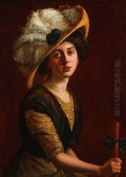 Portrait Of A Woman With Bonnet And Parasol Oil Painting by Theodore Wores