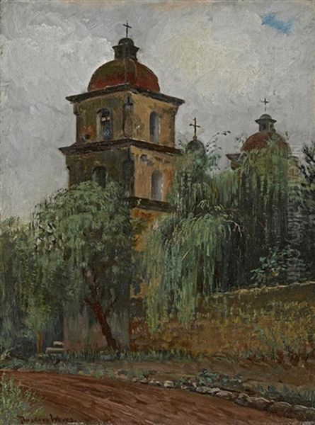 Old Mission Church, Santa Barbara Oil Painting by Theodore Wores