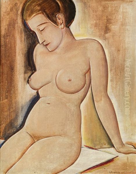 Sitting Female Nude Oil Painting by Georg Philipp Worlen