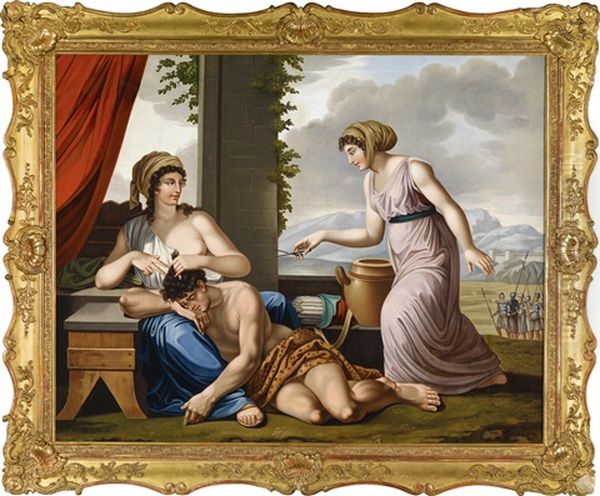 Samson Und Delila Oil Painting by Josef Worlicek