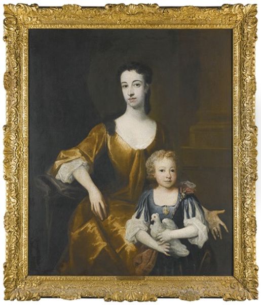 Portrait Of Lieutenant-general James Barry, 4th Earl Of Barrymore And Portrait Of Elizabeth Barry, Countess Of Barrymore, His Wife, With Their Eldest Daughter Lady Penelope Barrymore (pair) Oil Painting by Thomas Worlige