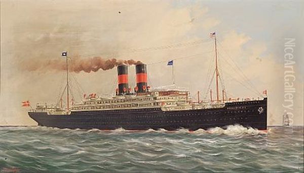 The S.s. Frederick Viii Of The Scandinavian American Line In Calm Seas Oil Painting by Ferdinand Worms