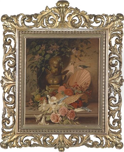 Stillleben Mit Rosen, Lilien Und Ziergegenstanden Oil Painting by Edmund von Woerndle zu Adelsfried und Weiherburg