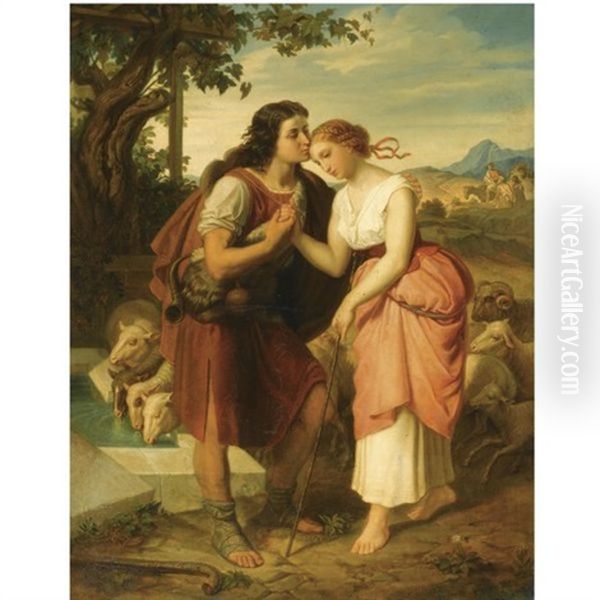 Jacob And Rachel At The Well Oil Painting by Edmund von Woerndle zu Adelsfried und Weiherburg