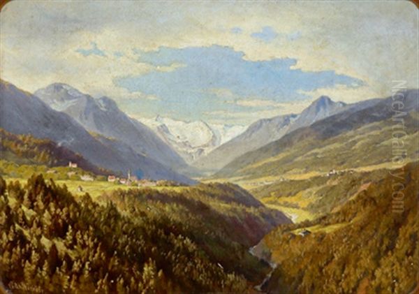 Blick In Das Stubaital(?) Oil Painting by Edmund von Woerndle zu Adelsfried und Weiherburg