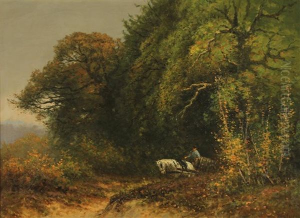 Horse Drawn Cart Leaving A Forest by Willem Van Der Worp