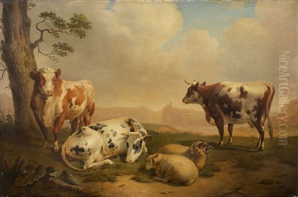 Landschaft Mit Kuhen Und Schafen Oil Painting by Abraham Bruiningh van Worrell