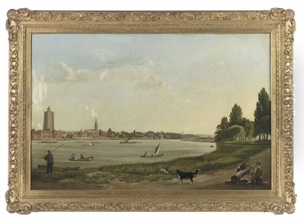 Two Timber Merchants And Their Faithfull Companions On The North Bank Of The Thames Oil Painting by Abraham Bruiningh van Worrell