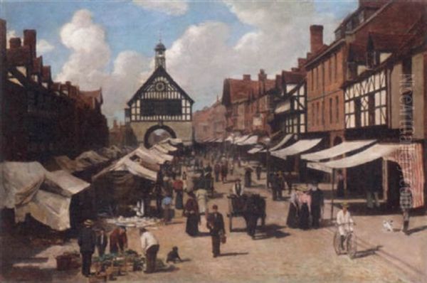 Market Day, Bridgnorth, Shropshire Oil Painting by Charles Nathaniel Worsley