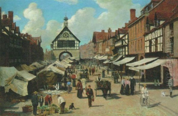 Market Day, Bridgnorth, Shropshire Oil Painting by Charles Nathaniel Worsley