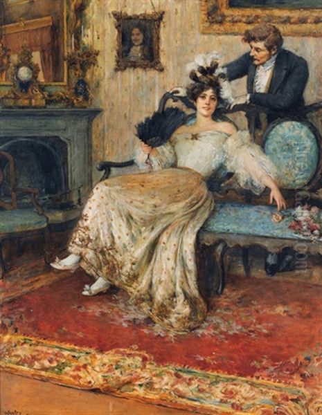 Elegantes Paar In Burgerlichem Interieur Oil Painting by Carlo Wostry