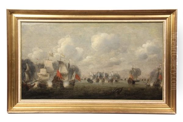 The Battle Of Scheveningen Oil Painting by Claes Claesz Wou