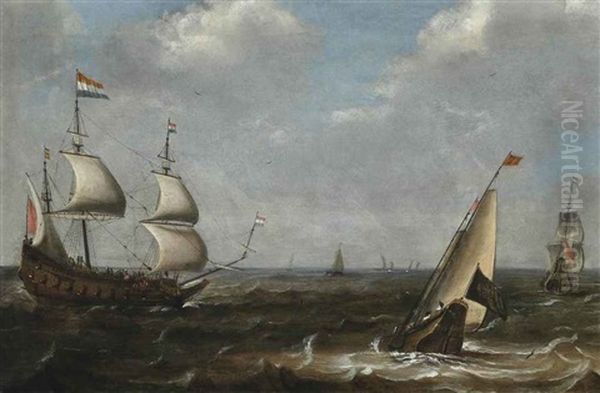 Shipping In Choppy Waters Oil Painting by Claes Claesz Wou