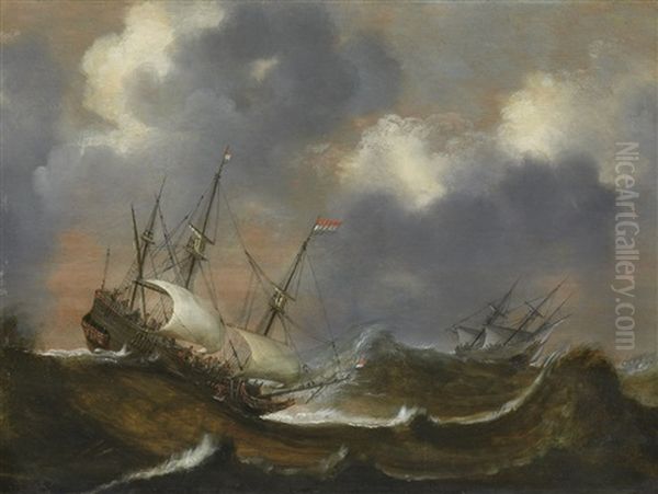 Segelschiffe Auf Sturmischer See Oil Painting by Claes Claesz Wou