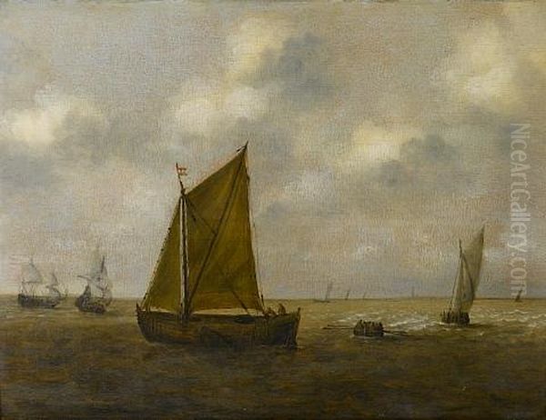 Dutch Shipping In Calm Water Oil Painting by Claes Claesz Wou