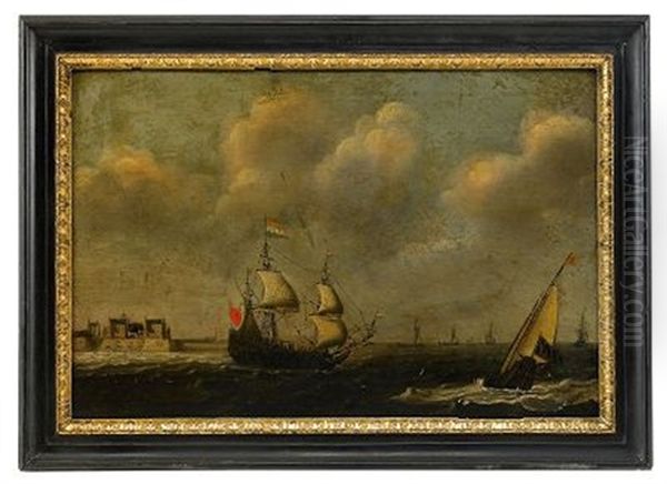 Hamnvy Med Segelbatar Oil Painting by Claes Claesz Wou