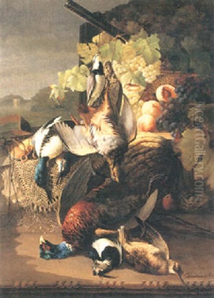 Stilleben Med Faglar Och Frukter Oil Painting by Constant Woutermaertens