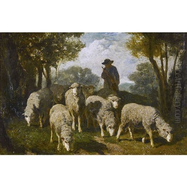 Schafherde Mit Hirte Oil Painting by Edouard Woutermaertens