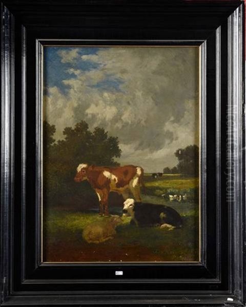 Vaches Et Mouton Au Pre Oil Painting by Edouard Woutermaertens