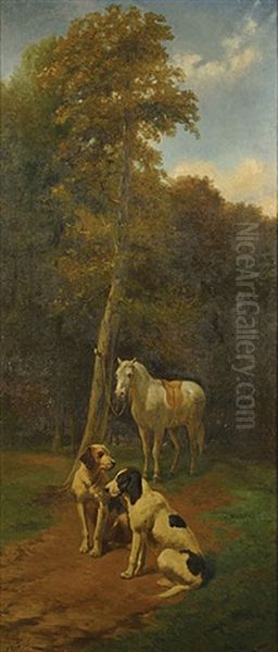 Jachthonden En Paard Oil Painting by Edouard Woutermaertens