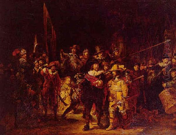 The Company Of Captain Frans Banning Cocq And Lieutenant Willem Van Ruytenburch, The Night Watch Oil Painting by Augustus Jacobus Bernardus Wouters