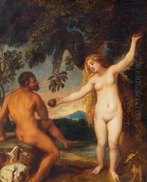 Adam And Eve Oil Painting by Frans Wouters