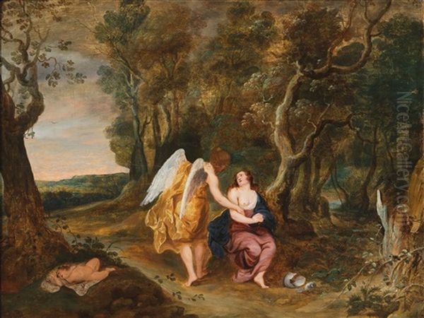 The Angel Appears To Hagar And Ismael In The Desert Oil Painting by Frans Wouters