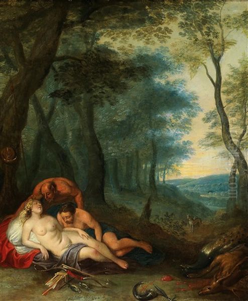 A Satyr Observing A Sleeping Nymph Oil Painting by Frans Wouters