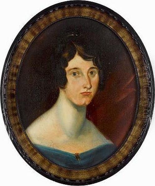 Portrait In Oils Of Maria Taylor Of Stanbury (later Mrs James Ingham), Showing Her Head-and-shoulders, With Dark Chestnut Hair Pinned To The Top Of Her Head With Loose Ringlets Hanging In Front Of Her Ears (as Was Fashionable In The First Years Of Victori Oil Painting by Patrick Branwell Bronte