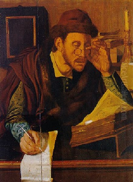 A Scholar In His Study Oil Painting by Jan Wouters