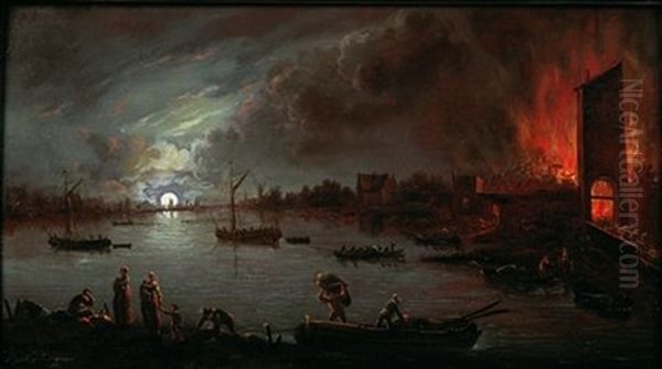 Incendie Au Clair De Lune by Jean Francois de Wouters