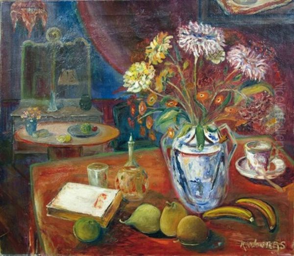 Vue D'interieur Au Vase De Fleurs Oil Painting by Karel Wouters