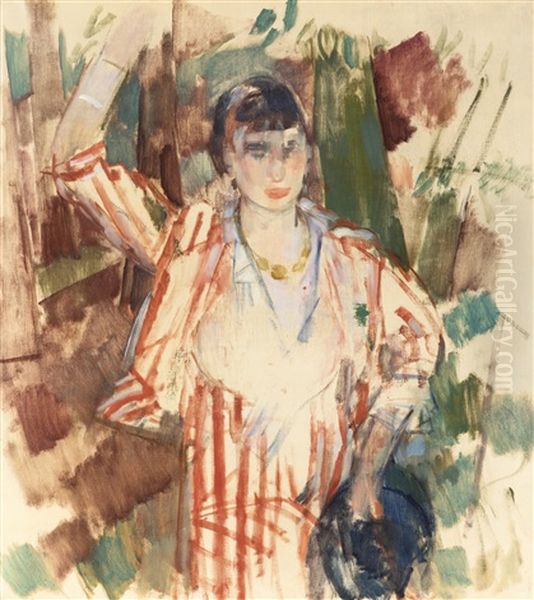 Femme En Foret, Chapeau Bleu A La Main, Bras Leve Oil Painting by Rik Wouters