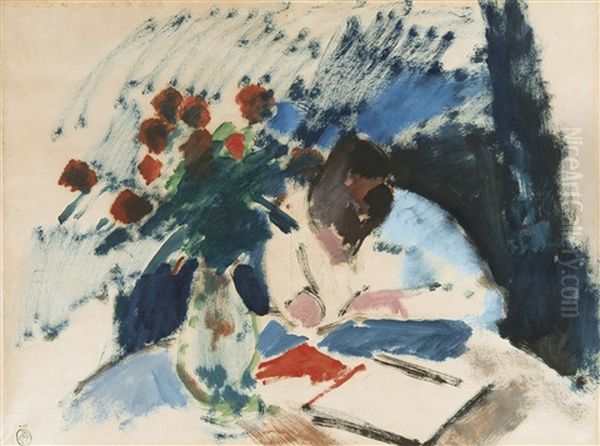 Woman Writing - Femme Ecrivant (winter 1915) Oil Painting by Rik Wouters