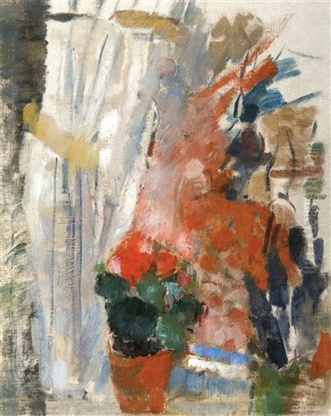 La Fenetre Aux Begonias Rouges (ete 1912, Peint A Boitsfort) Oil Painting by Rik Wouters