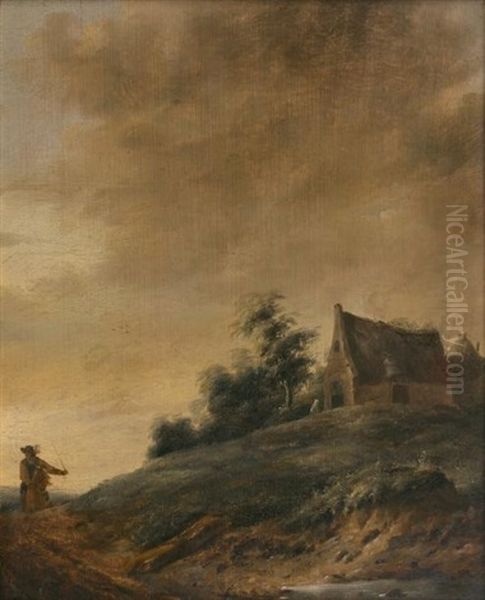 Cavalier Dans La Campagne Pres D'une Ferme Oil Painting by Jan Wouwerman