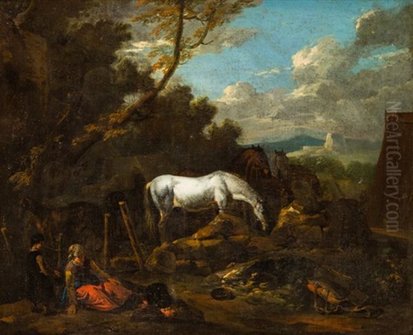 Campamento Con Caballos Oil Painting by Jan Wouwerman