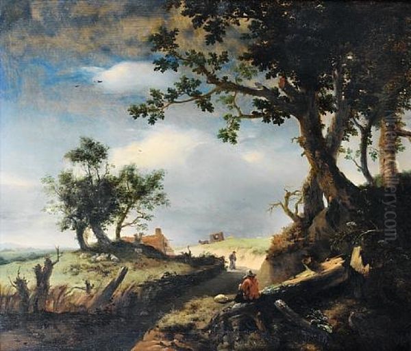 A Traveler And His Dog Resting Beside A Country Path Oil Painting by Jan Wouwerman