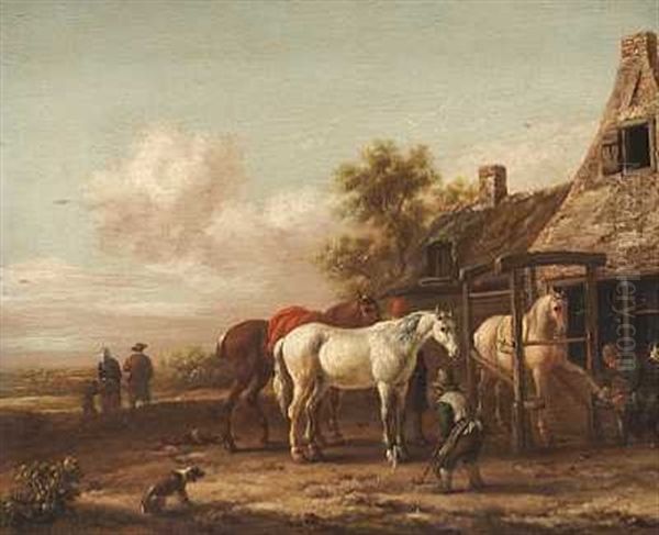 Heste Og Bonder Ved Et Hus Oil Painting by Jan Wouwerman