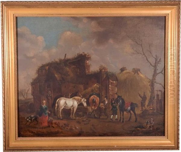 Hos Hovslagaren Oil Painting by Philips Wouwerman