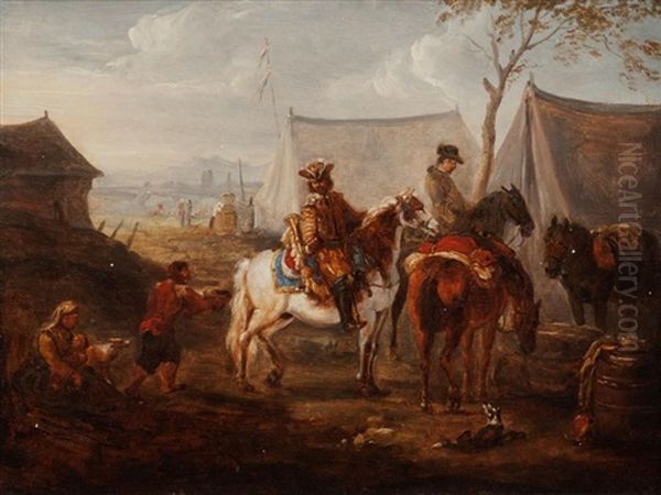 Soldiers On Horseback In A Military Camp Oil Painting by Philips Wouwerman