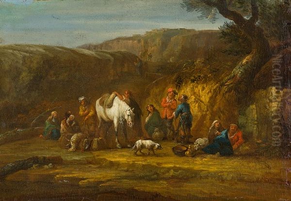 Die Rast (nach Einem Druck Von Jean Moyreau, Wiederum Nach Philips Wouwerman) Oil Painting by Philips Wouwerman