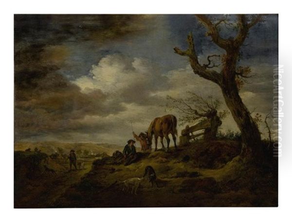 Rabbit Huntsmen On Their Way Home Oil Painting by Philips Wouwerman